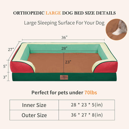 Comfort Expression Orthopedic Dog Bed for Extra Large Dogs 42x30 Inch, Waterproof Egg Crate Foam XL Pet Bed with Removable Bolsters, Dog Couch with Washable Cover & Non-Slip Bottom, Grey - Colors A