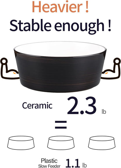 Black Elevated/Raised Dog Bowl Ceramic with Wood Stand for Medium Large Breed,Dog Food Water Dish Heavy Weighted,8 in Non Slip Modern Cute Porcelain Pet Bowl Extra Large