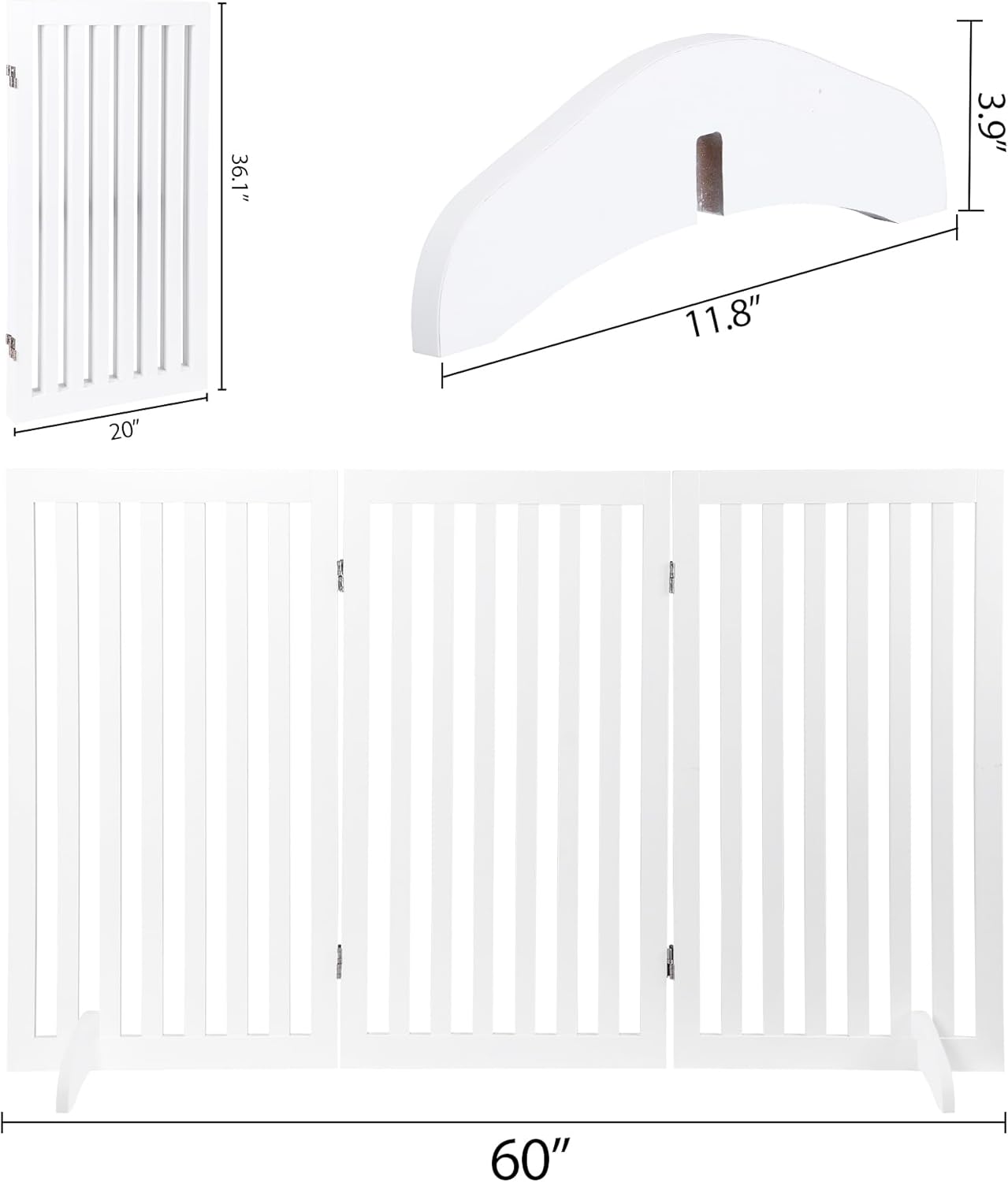 Freestanding Dog Door Indoor Folding Puppy Gate for Doorways Stairs 4-Panel Wood Pet Safe Barrier Fence for Hallways, Gray