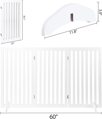 Freestanding Dog Door Indoor Folding Puppy Gate for Doorways Stairs 4-Panel Wood Pet Safe Barrier Fence for Hallways, Gray