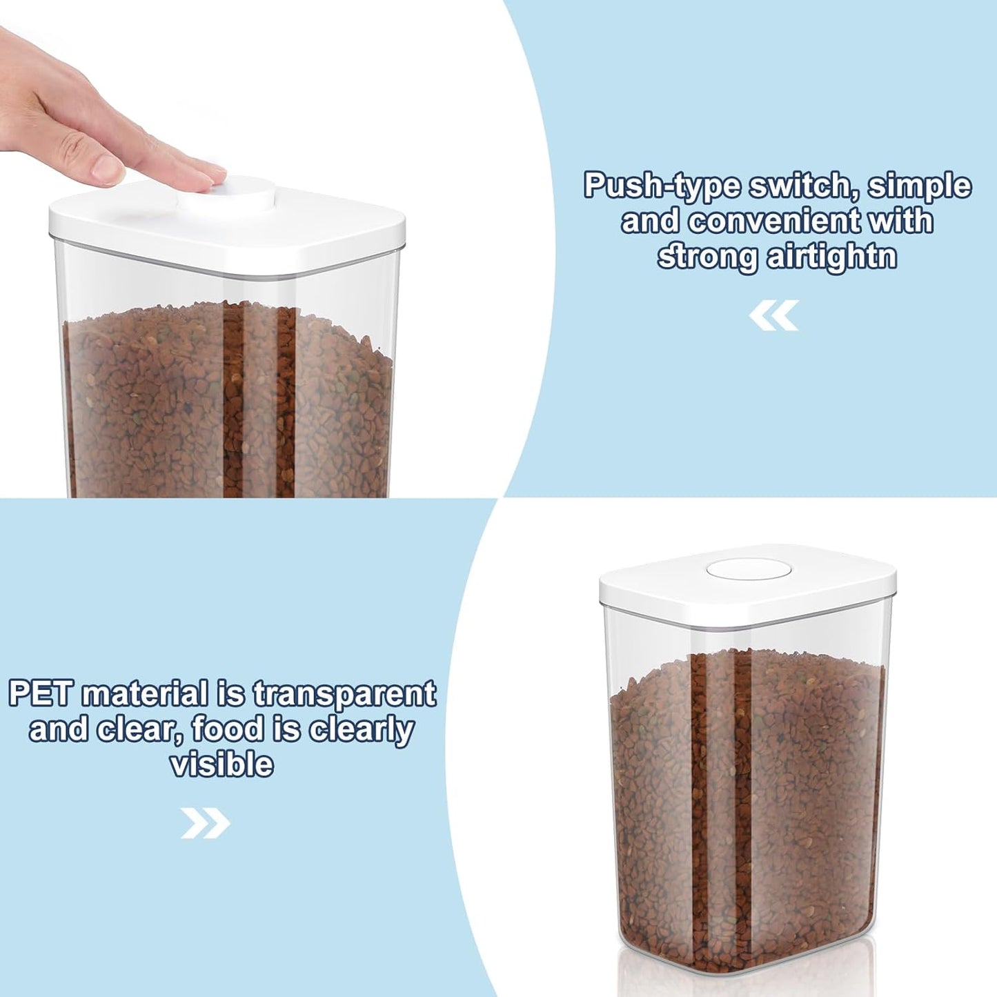 6 lbs Airtight Dog Cat Food Storage Container and Dog Treat Containers BPA-Free, PET Clear Stackable Pet Storage Bin, 1-Cup Scoop, 1-Sponge cleaning brush, Pop Top, With handle, Easy Mobility-Medium