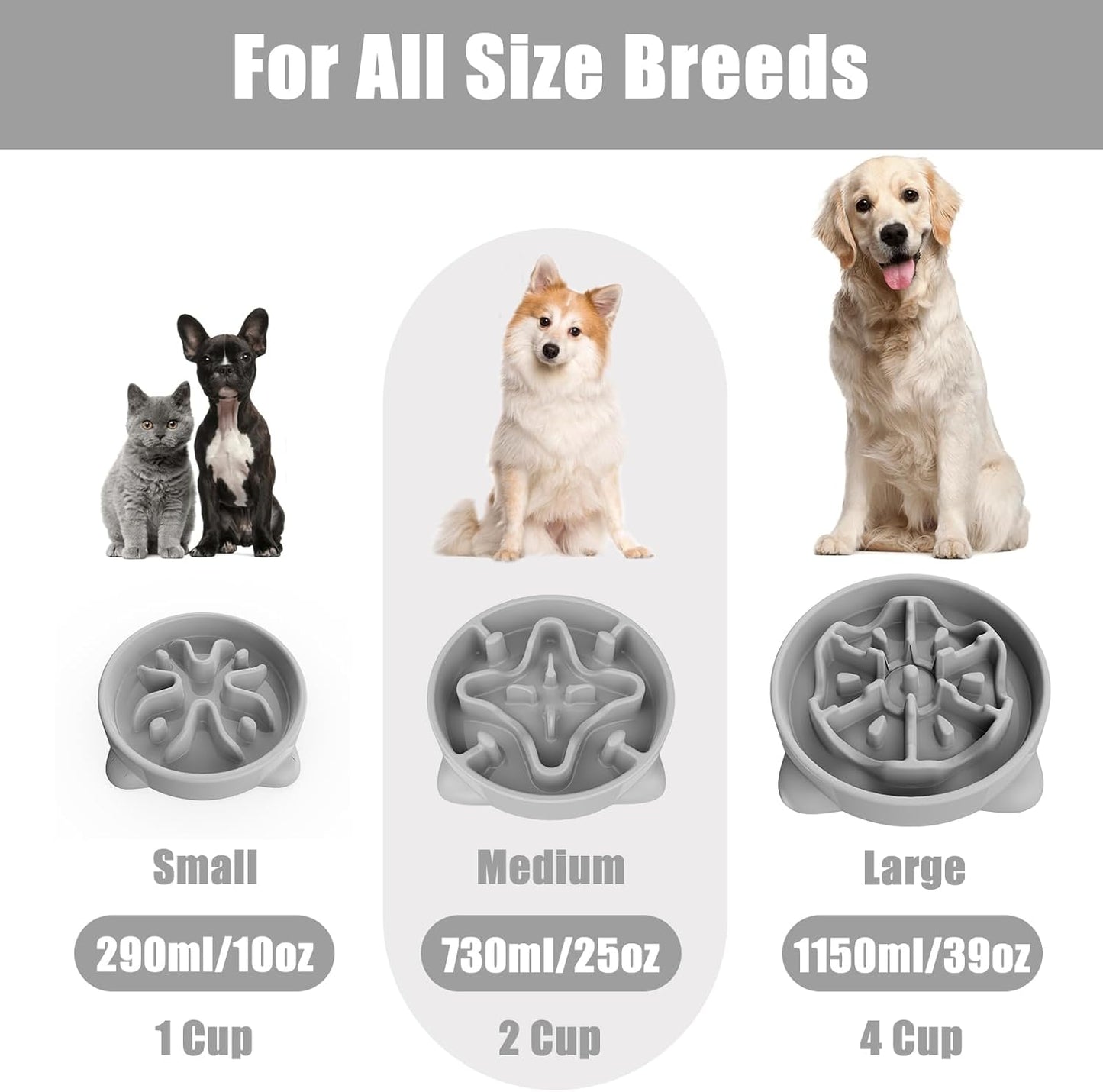 Slow Feeder Dog Bowls Small Breed, Dog Food Bowl Small Anti-Choking Bloat Stop Puzzle Healthy Eating Bowl (Blue, 1 Cup)