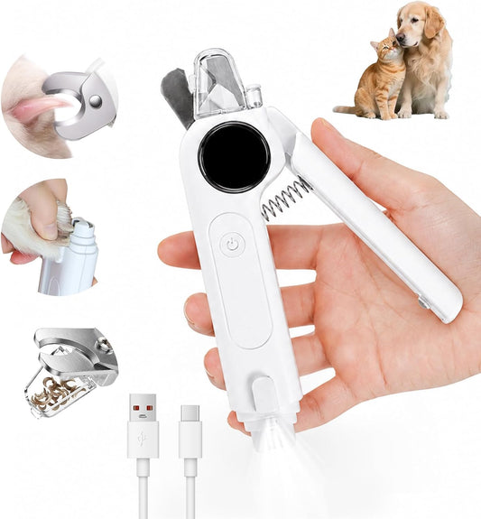 2-in-1 Dog Nail Grinder and Clipper, 3-Speed Rechargeable Pet Nail Trimmer with LED Light, Quiet Electric Nail File for Small Medium Large Dogs and Cats