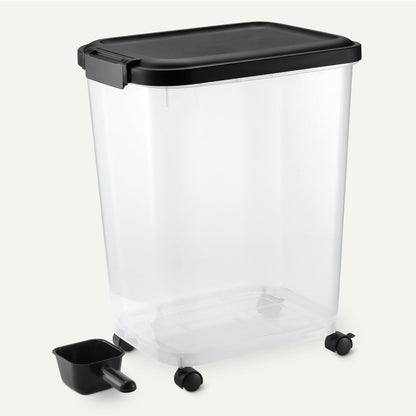 Amazon Basics Pet Food Storage Container with Wheels, BPA-Free, Detachable Scoop, 30lbs Capacity, Reliable Seal