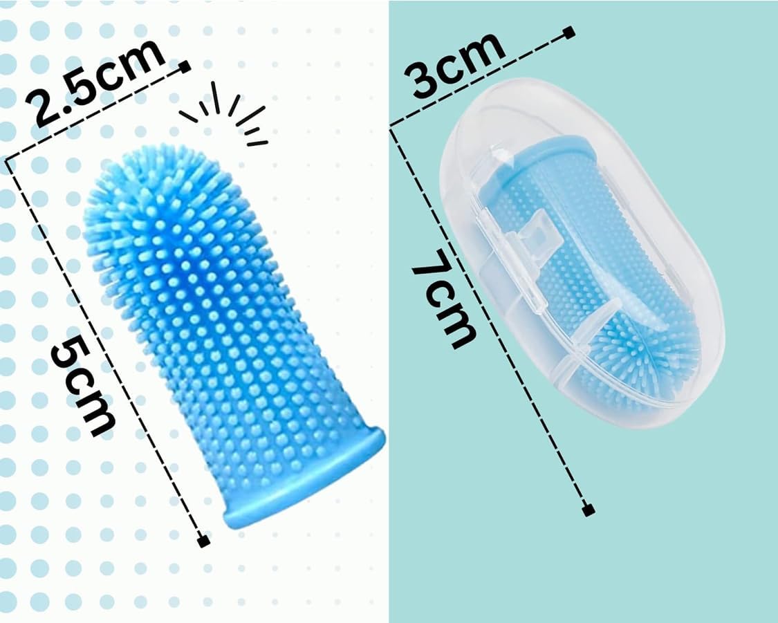 Gomoly Pet Toothbrush, 360 ° Dog Tooth Cleaning Set, Cat Finger Cover Toot-hbrush for Cleaning Tongue Coating and Tooth Care, Pet Silicone Finger Cover Toothbrush Set of 2 with Case (Blue),Large