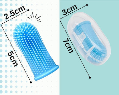 Gomoly Pet Toothbrush, 360 ° Dog Tooth Cleaning Set, Cat Finger Cover Toot-hbrush for Cleaning Tongue Coating and Tooth Care, Pet Silicone Finger Cover Toothbrush Set of 2 with Case (Blue),Large