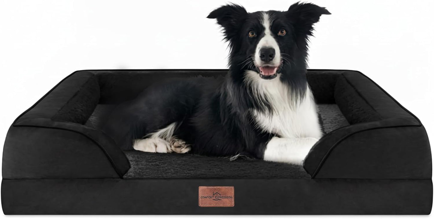 Comfort Expression Orthopedic Dog Bed for Extra Large Dogs 42x30 Inch, Waterproof Egg Crate Foam XL Pet Bed with Removable Bolsters, Dog Couch with Washable Cover & Non-Slip Bottom, Grey - Colors B