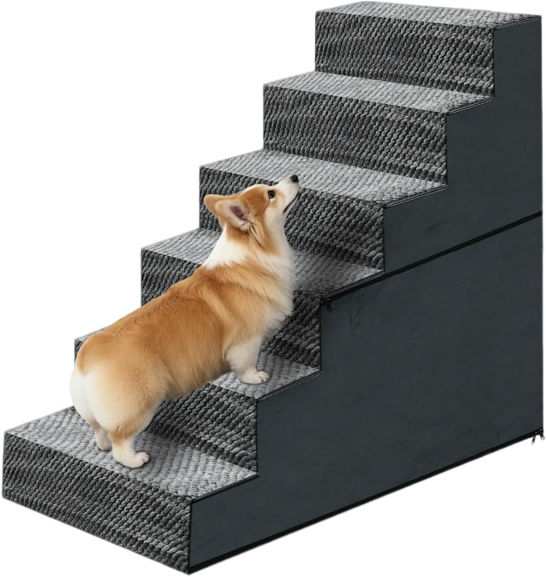 31" H Dog Stairs for Small and Medium Dogs 7-Step Ramps for High Beds and Couch Non-Slip Extra Wide Pet Stairs for Old Dogs and Puppy and Cat - Stable & Durable with Machine Washable Cover Indoor