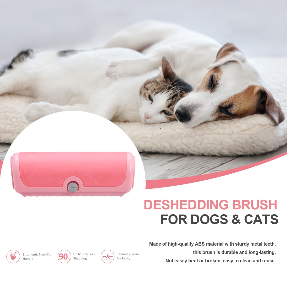 Dog & Cat Deshedding Brush, Undercoat Grooming Tool for Short to Medium and Double Coats, Detachable Metal Shedding Blade, Ergonomic Non-Slip Handle, Black