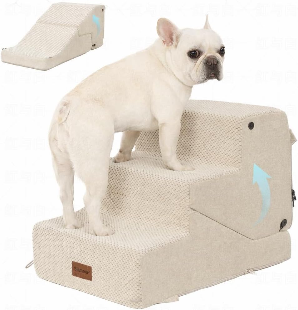 4-Step Dog Stair and Ramp for Small Dogs and Cats, Pet Steps for Bed with Non-Slip Bottom, Grey