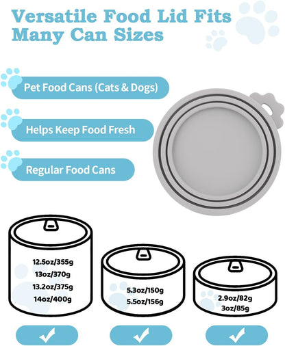 6 PCS Cat Food Can Covers Set, Reusable Silicone Can Lids with Opener, Stainless Steel Wet Food Spoon & Cat Treat Squeezer for Pet Feeding and Storage, Fits Cats & Dogs