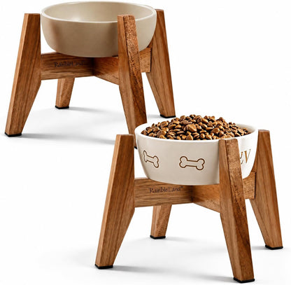 Elevated Dog Bowl Stand for Medium & Large Dogs, Fits Up to 9 inches diameter 64 oz Bowls Raised Dog Bowl Stand , Solid Acacia Wood Dog Bowl Holder, Single Elevated Dog Feeding Station (Stand Only)
