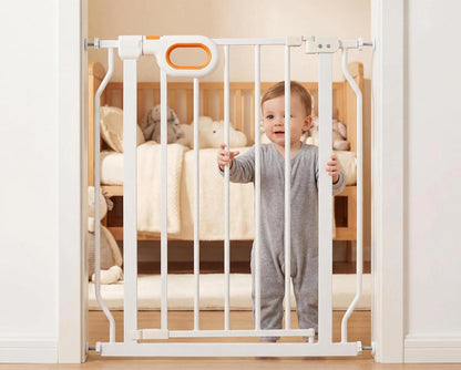 Baby Gates Extra Wide for Doorways 90.6-95.2 Inch Extra Wide Pressure Mounted Baby Dog Gate for the House Indoor Large Openning Metal Safety Gate No Drilling with Walk-Through Door,Black