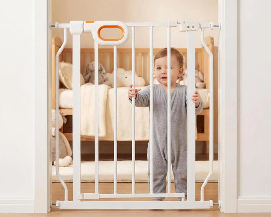 Baby Gates Extra Wide for Doorways 90.6-95.2 Inch Extra Wide Pressure Mounted Baby Dog Gate for the House Indoor Large Openning Metal Safety Gate No Drilling with Walk-Through Door,Black