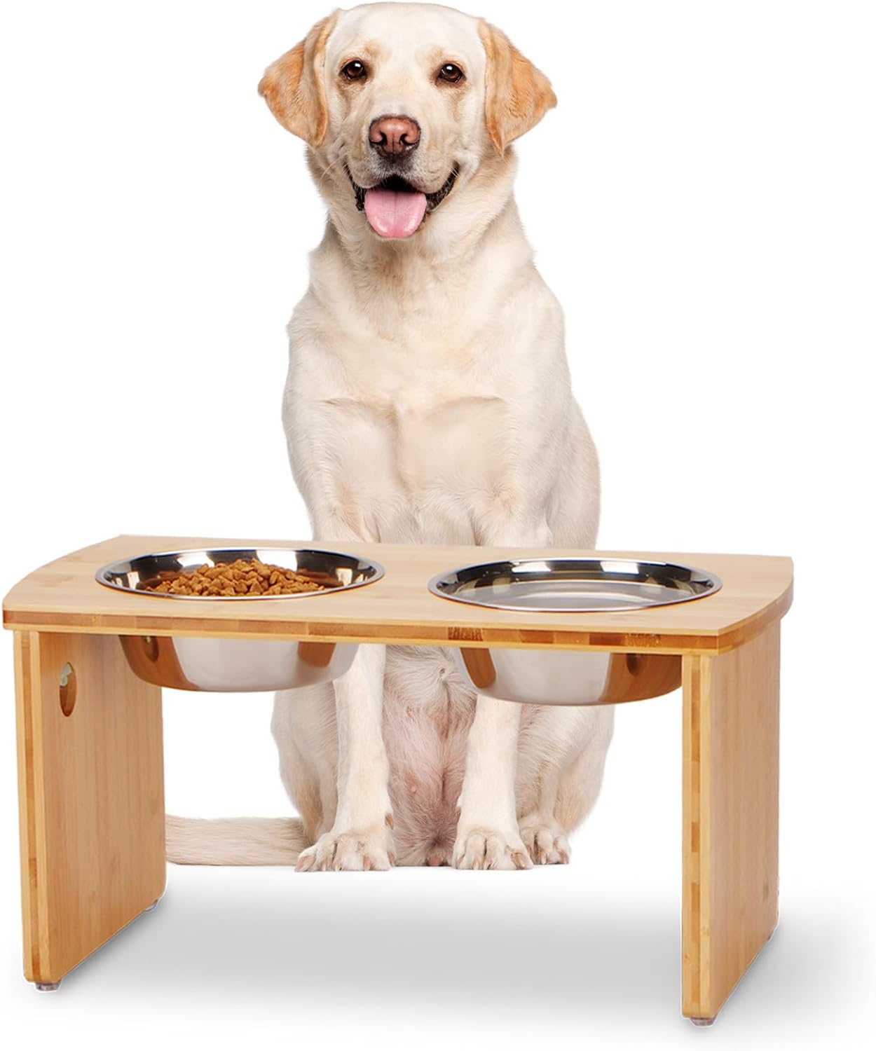 Elevated Dog Bowls, Bamboo Raised Dog Bowl for Medium Dogs, with 2 Stainless Steel Bowls (7'' Tall-40 oz Bowl)