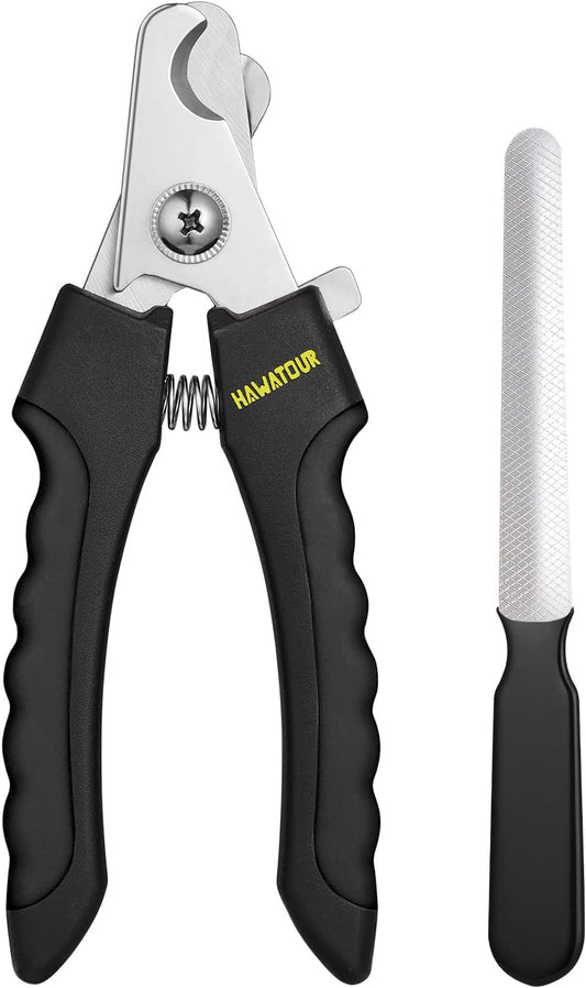 HAWATOUR Dog Nail Clippers, Classic Dog Nail Trimmers with Safety Guard to Avoid Over Cutting, Razor Sharp Blade with Nail File for Pets Large Dogs, Red