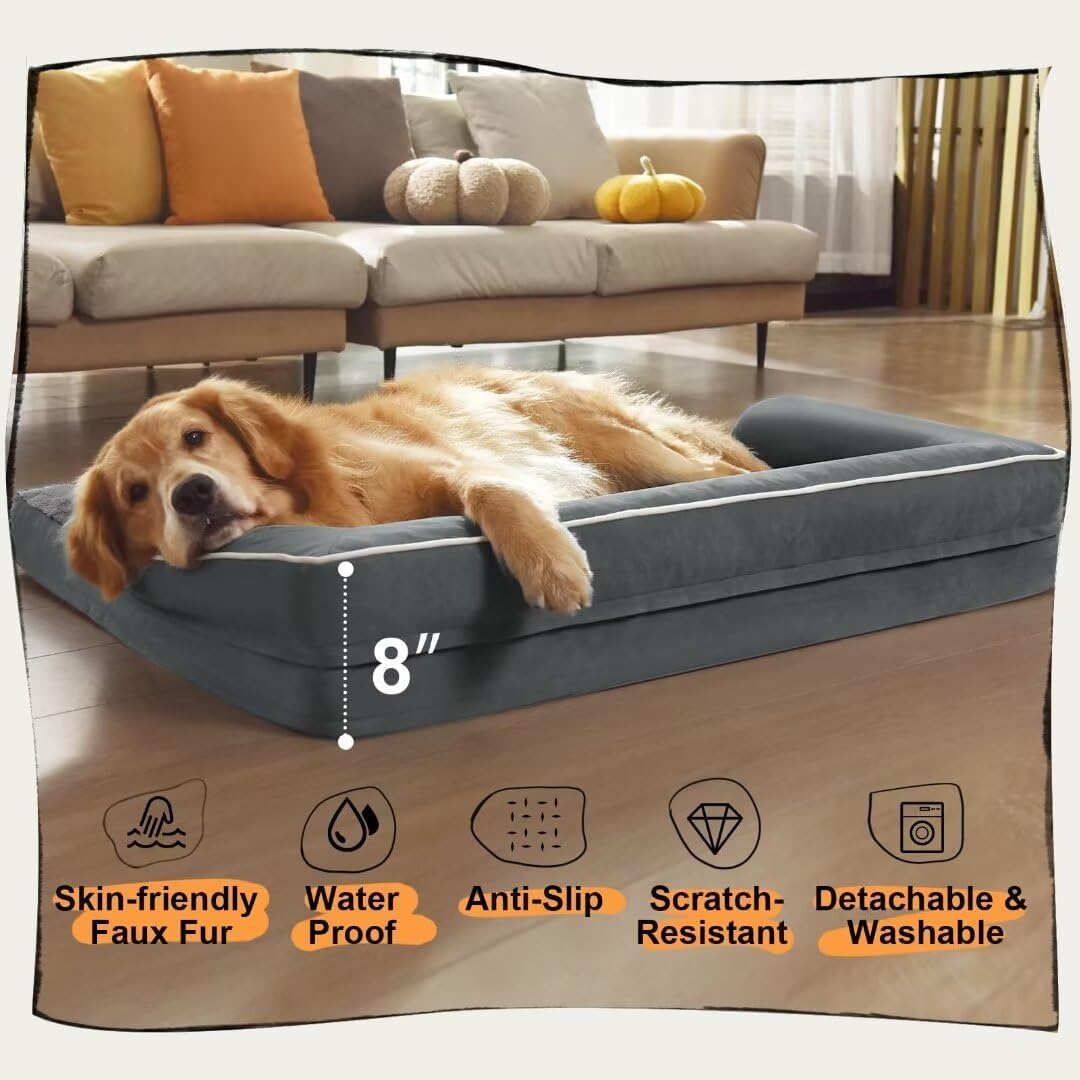 Large Dog Bed Orthopedic Washable - Beds Bolster - Medium XL XLarge Big Dogs - Memory Foam Couch Sofa - Waterproof with Removable Cover