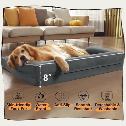 Large Dog Bed Orthopedic Washable - Beds Bolster - Medium XL XLarge Big Dogs - Memory Foam Couch Sofa - Waterproof with Removable Cover