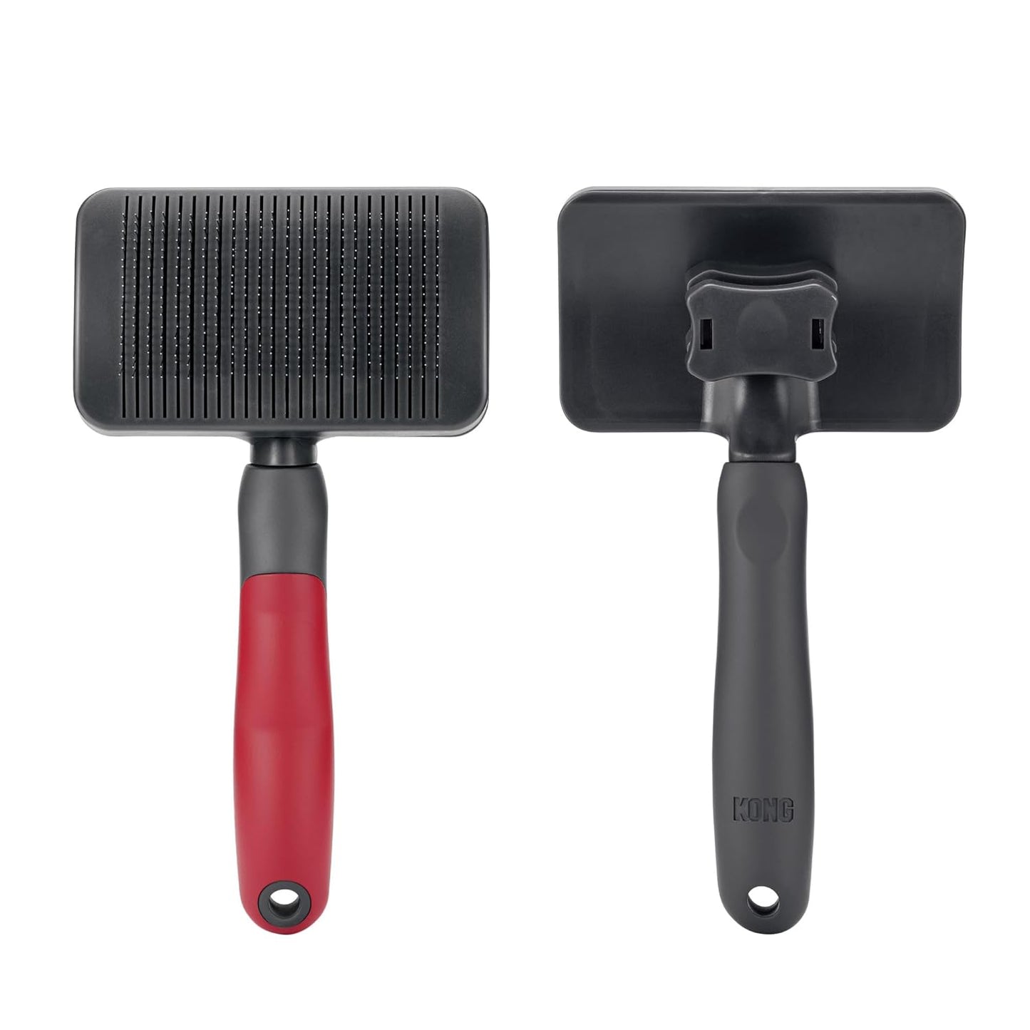 KONG Double-Sided Rake & Deshedding Tool – Detangling & Shedding Control, Rounded Metal Tips, Non-Slip Grip, for Medium to Large Dogs with Medium to Long Coats, Red/Gray
