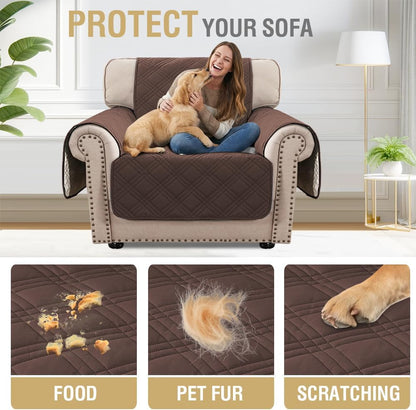 H.VERSAILTEX 100% Waterproof Slipcovers for Couches and Sofas Modern Pet Couch Cover Thick Soft Furniture Protector with Elastic Straps(Sofa, Lily Pad/Beige)