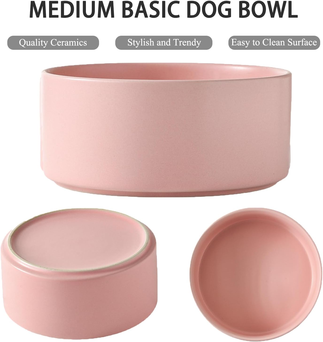 6'' Ceramic Raised Dog Bowl - 30Oz Dog Food & Water Bowl with Elevated Non-Slip Bamboo Stand, Dishwasher & Microwave Safe, Anti Vomiting Heavy Duty Pet Bowl for Small and Medium Dogs, White