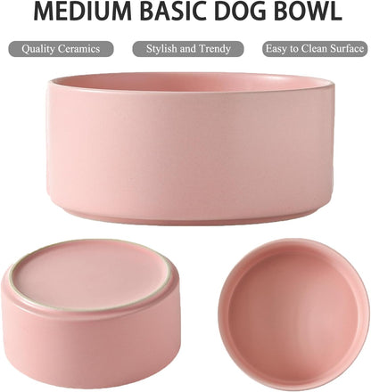 6'' Ceramic Raised Dog Bowl - 30Oz Dog Food & Water Bowl with Elevated Non-Slip Bamboo Stand, Dishwasher & Microwave Safe, Anti Vomiting Heavy Duty Pet Bowl for Small and Medium Dogs, White