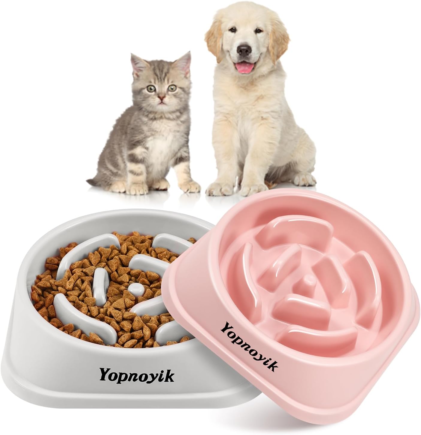 2 Pack Slow Feeder Dog Bowls for Healthy Eating, Non-Slip and Anti-Choking Design, Reduces Bloating & Overeating for Medium Dogs and Cats, Easy to Clean