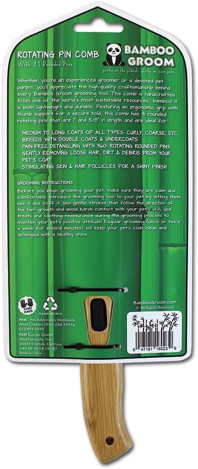 alcott Bamboo Groom Rotating Pin Comb with 41 Rounded Pins for Pets