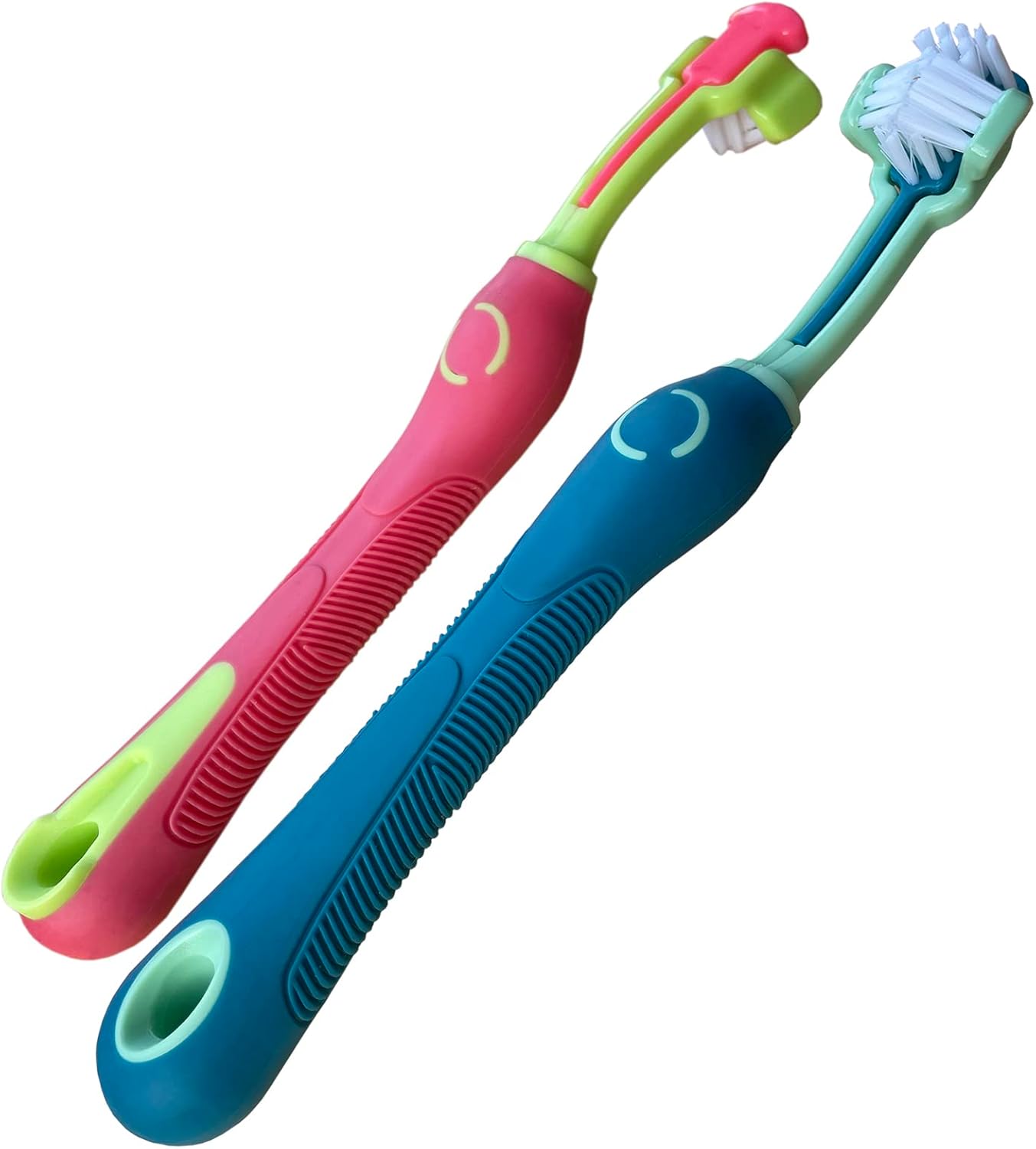 Dog Toothbrushs, 2pcs Blue Yellow, Suitable for Adult Dogs, Three Sided Design for Easy Teeth Cleaning