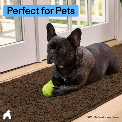 GORILLA GRIP SoakSTOPPER Dog Door Mat, 30x20 Machine Washable Rug Absorbent Doormat Captures Moisture Mud Dirt, Quick Dry Soft Chenille Entryway Rugs Indoor Entrance Mats for Dog Paws, Paw Grey