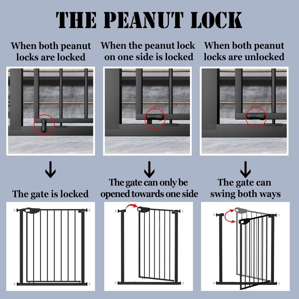 DEARBB Triple Lock Baby Gate for Stairs Doorways and House 31" to 86" Extra Wide Pressure Mounted Easy Walk Through Auto Close Safety Pet Gate White 49.21-67.32"