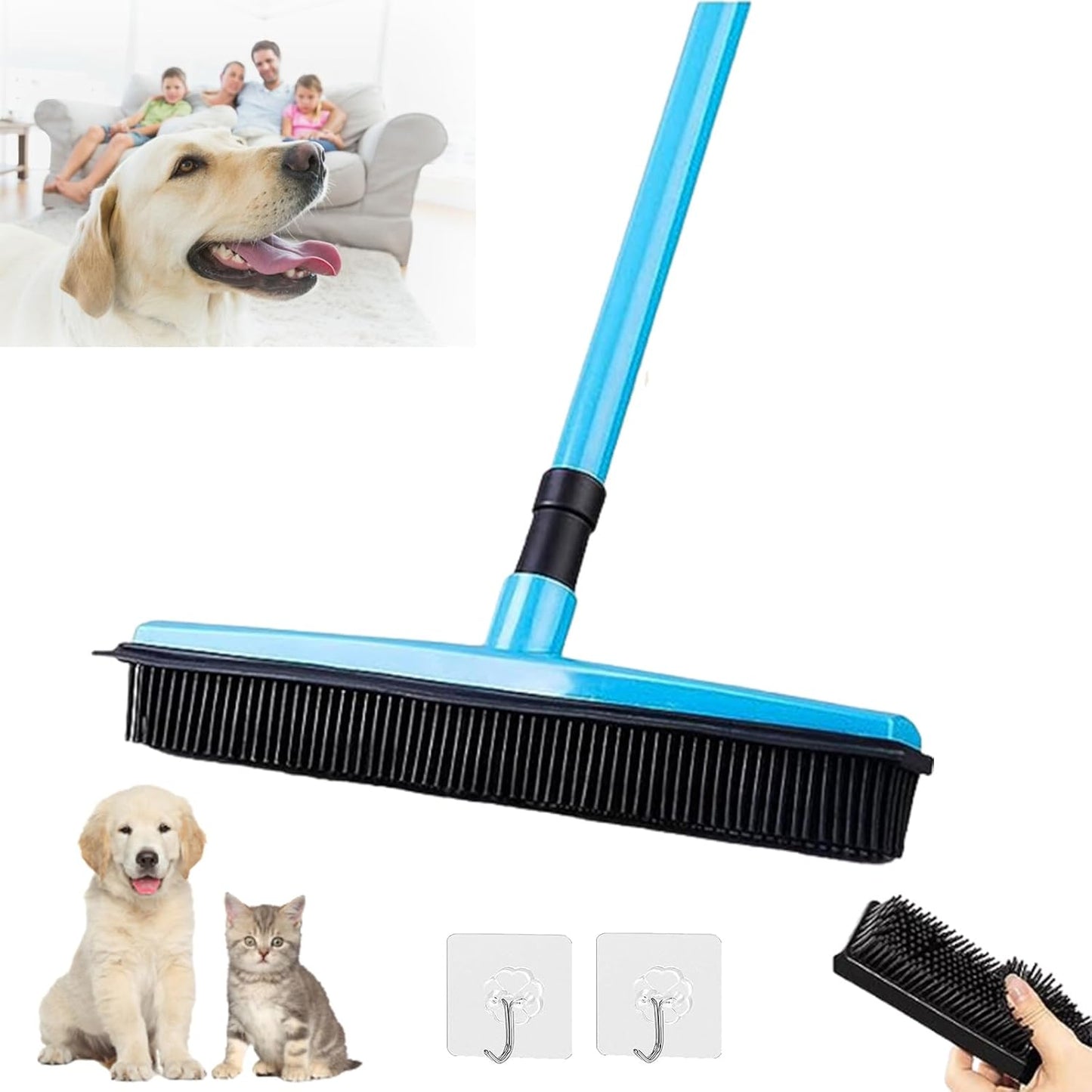 Pet Hair Removal Broom, Pet Hair Removal Tool, Multi-Surface Squeegee Rubber Broom, Rubber Broom Pet Hair Remover, Extendable Pet Hair Remover Broom for Carpet, Mats,Couch (Black)