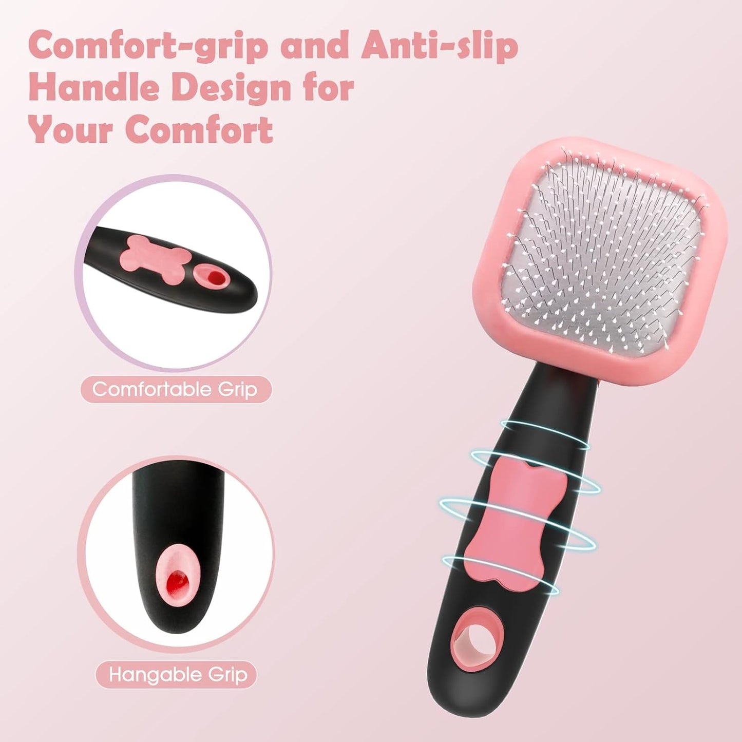 Slicker Brush for Dogs - Gently Cleaning Pin Brush for Shedding, Small Dogs, Puppy, Yorkie, Poodle, Rabbits, Cats - Pink
