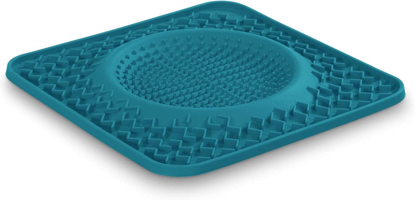 Messy Mutts Silicone Therapeutic Licking Bowl Mat | 10" x 10" | Slow Feeder Mat for Boredom & Anxiety | Lick Pad for Dogs & Cats (Blue)