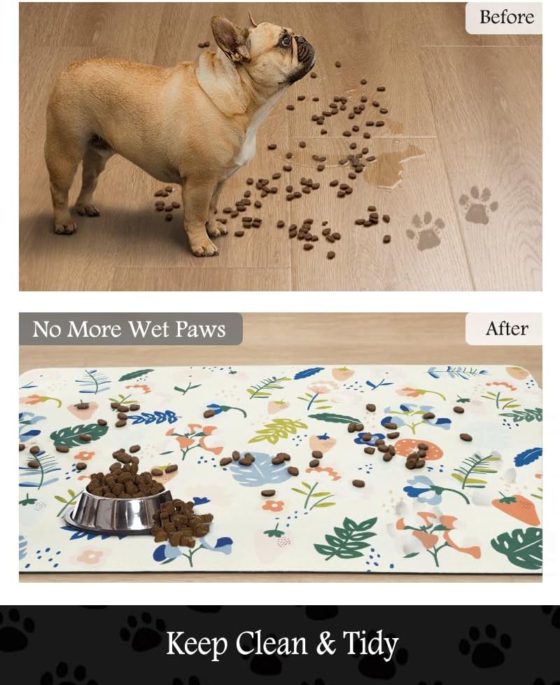 PADOOR Pet Feeding Mat-Absorbent Dog Mat for Food and Water Bowl-No Stains Easy Clean Dog Food Mat-Quick Dry Water Dispenser-Puppy Supplies Accessories