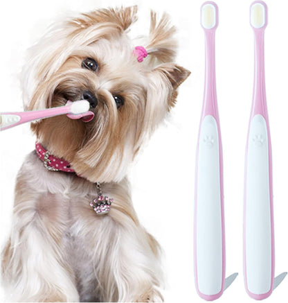 Small Dog Toothbrush, Cat & Puppy Tooth Brushing Kit, Ultra Soft & Mini Head Teeth Brush for Kitten & Tiny Pet, Doggy Toothbrushes Deep Dental Cleaning, 2 PCS - Pink Color