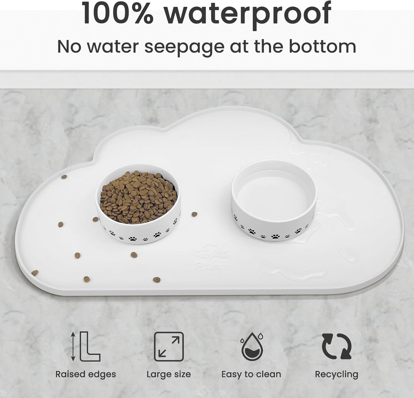 Ptlom Silicone Pet Placemat for Dogs and Cats, Non-Slip Waterproof Dog Feeding Bowl Mats for Food and Water, Small Medium Large Pet Puppy Tray Mat Prevent Residues from Spilling onto The Floor, Beige