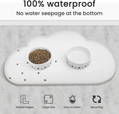 Ptlom Silicone Pet Placemat for Dogs and Cats, Non-Slip Waterproof Dog Feeding Bowl Mats for Food and Water, Small Medium Large Pet Puppy Tray Mat Prevent Residues from Spilling onto The Floor, Beige