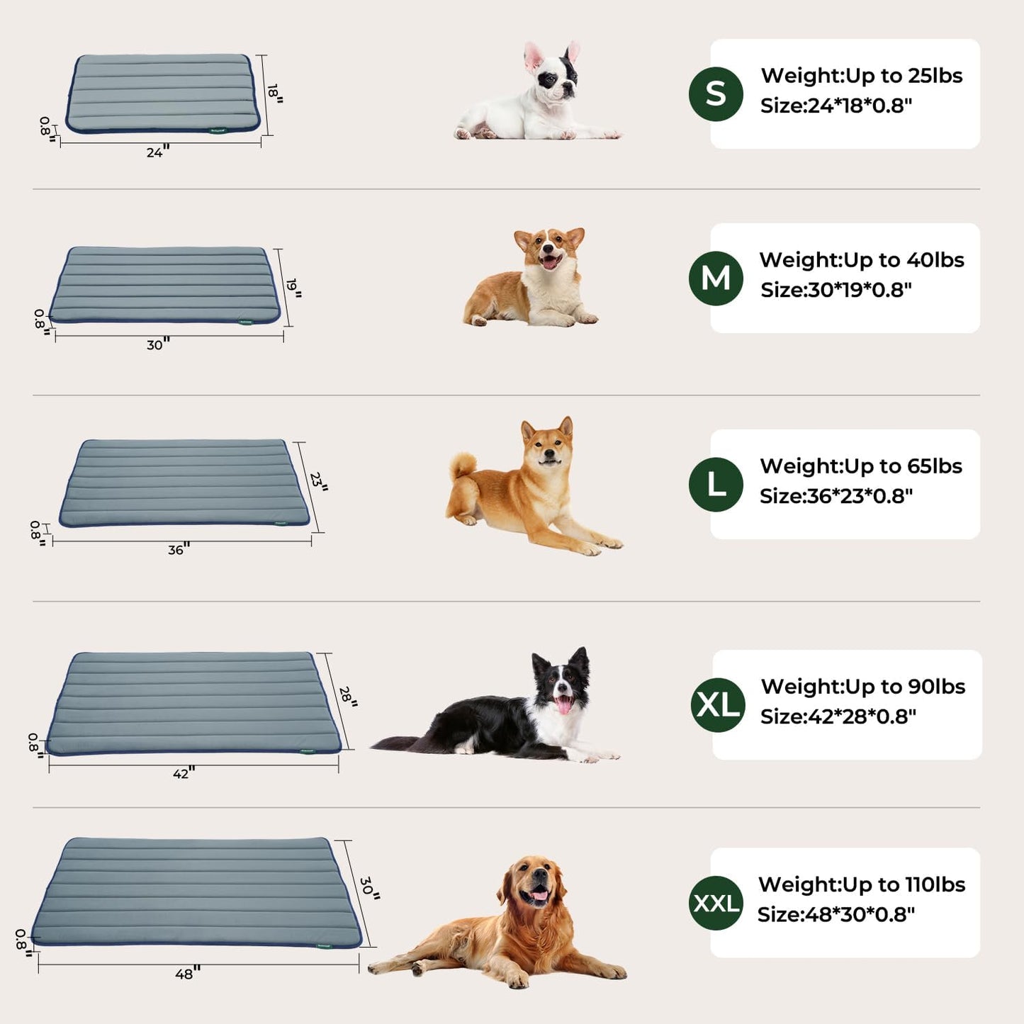 BALANCE Dog Crate Pad, Dog Foam Crate Mat Kennel Pad, Washable Water-Resistant Pet Bed Flat Dogs Cage Mat for Small Dogs
