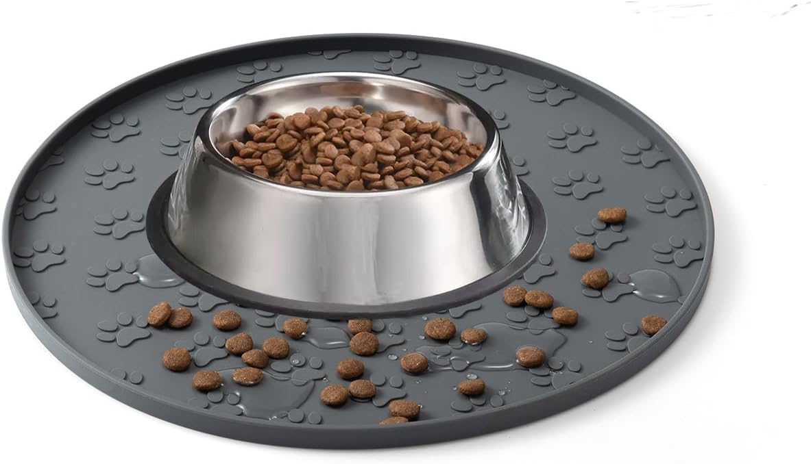 Pet Feeding Mat, Waterproof, Raised Edges to Prevent Spills, Easy Clean in Dishwasher, Dogs and Cats Placemat Tray to Stop Food and Water Bowl Messes on Floor(1Pack Beige)