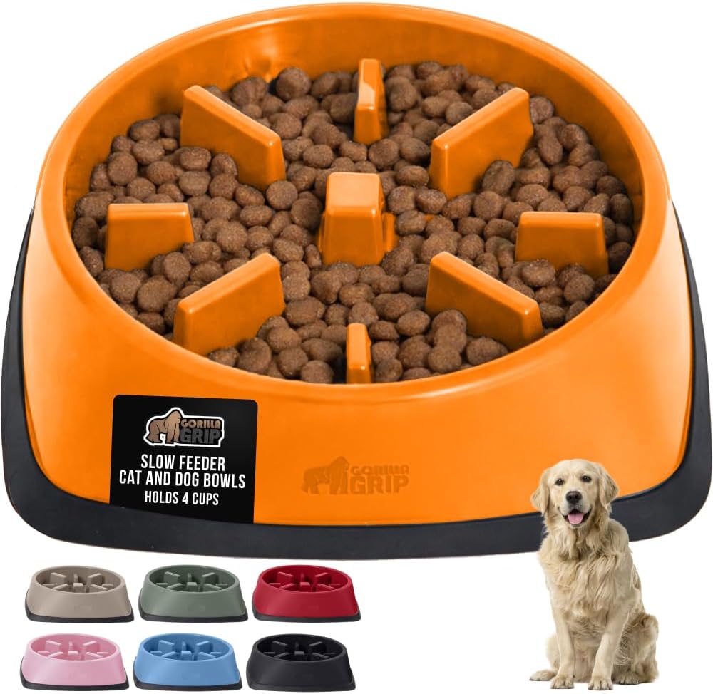GORILLA GRIP® Patented BPA Free Slow Feeder Dog Bowls, Interactive Puzzle Toy for Dogs and Cats Food Training Enrichment, Keeps Pets Busy and Prevents Puppy Overeating, Small Breeds, 1 Cup, Gray