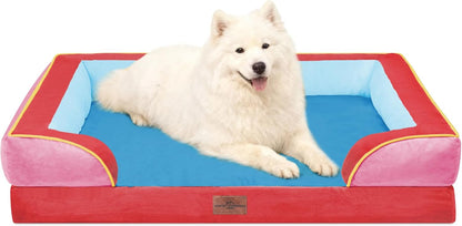 Comfort Expression Orthopedic Dog Bed for Extra Large Dogs 42x30 Inch, Waterproof Egg Crate Foam XL Pet Bed with Removable Bolsters, Dog Couch with Washable Cover & Non-Slip Bottom, Grey - Colors B