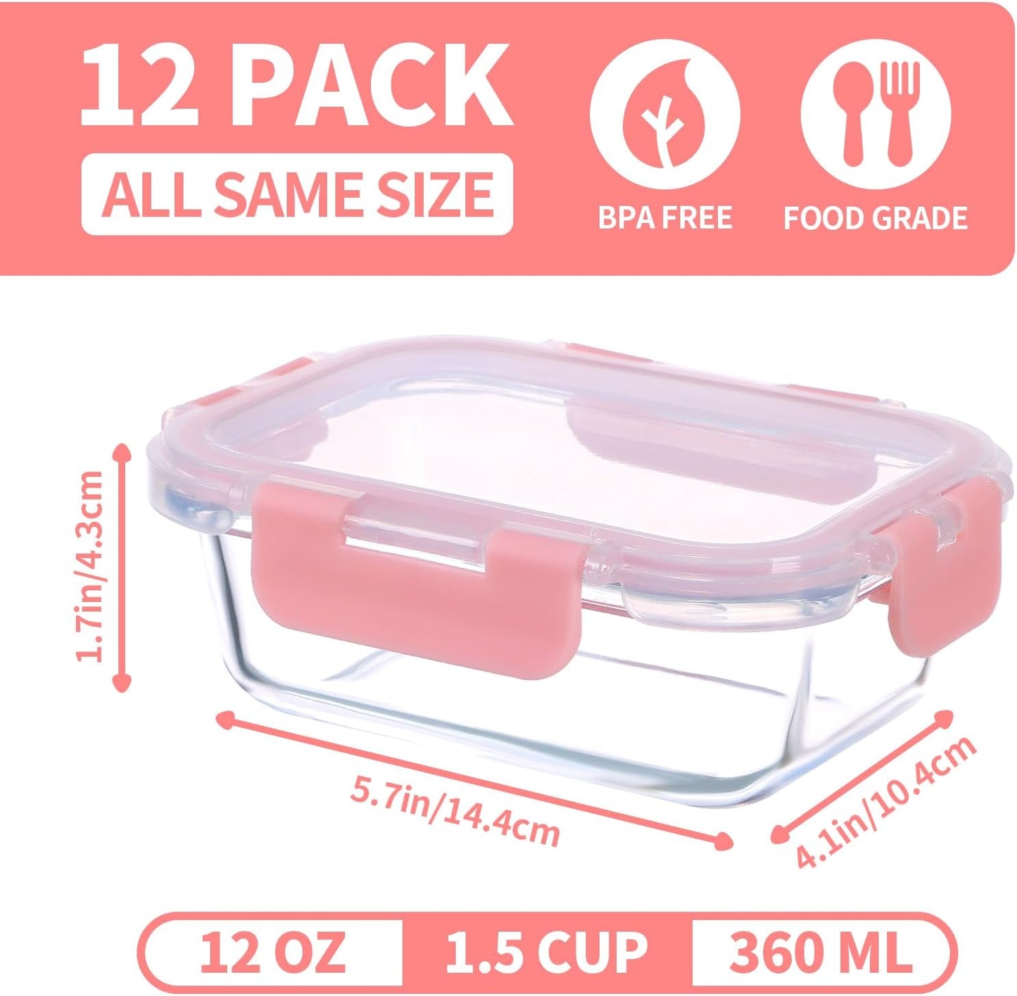 GULFLIN 24-Piece Small Glass Food Storage Containers with Lids Airtight, 1.5 Cup Meal Prep Containers Set, Microwave&Dishwasher Safe, Leak-Proof, BPA-Free, Grey
