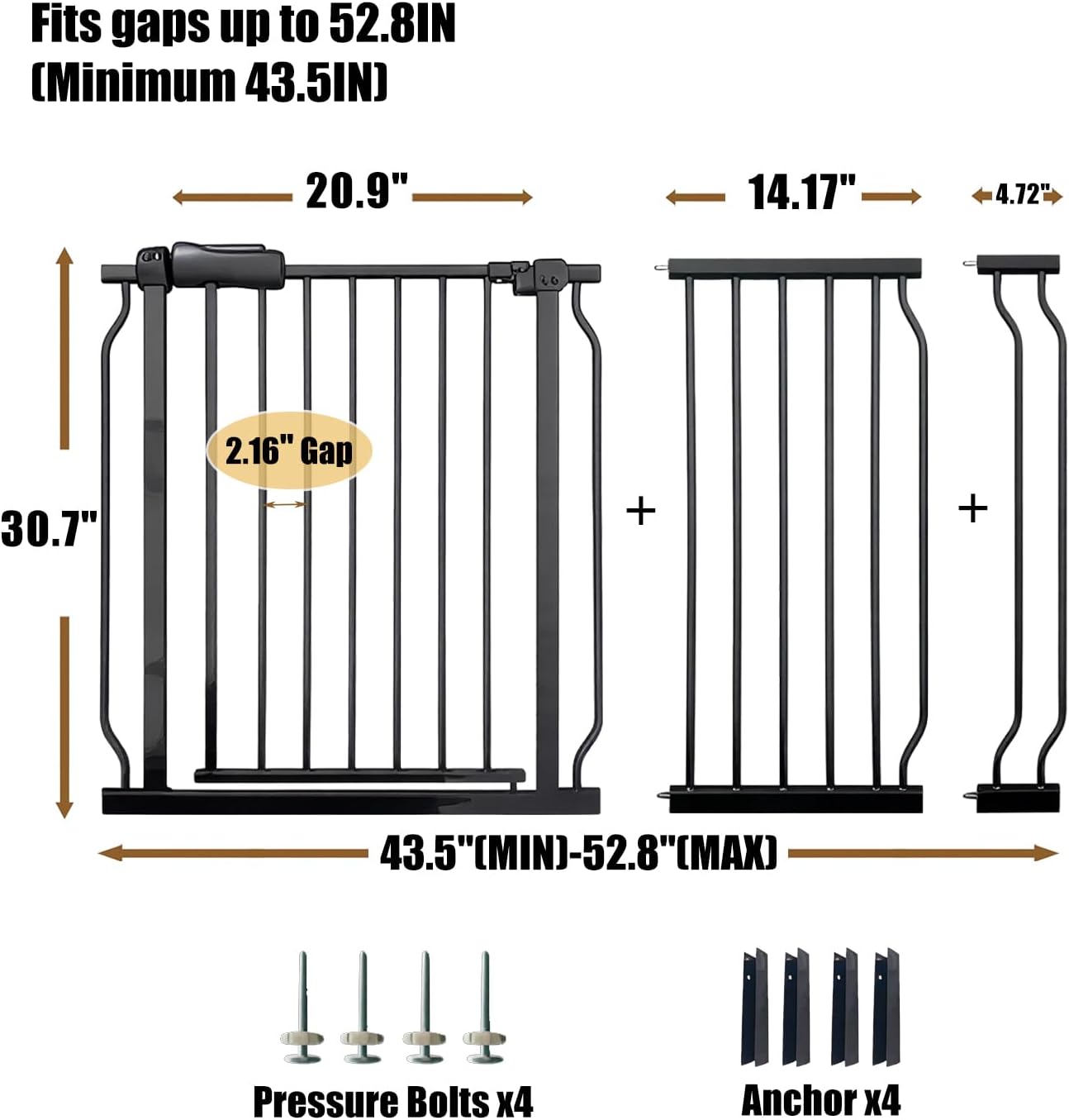 Extra Wide 76.4-81 Inch Large Baby Gates for Stairs, Doorways - No Drilling, Pressure Mounted Pet Gates for Kids & Dogs