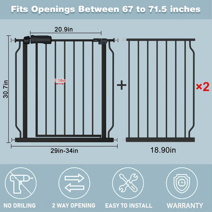 Extra Wide Baby Gate 57.5-62 Inch Black Walk THR Dog Gates Doorways House No Drill Pressure Mounted Auto Close Long Child Safety Gate for Kids and Pet