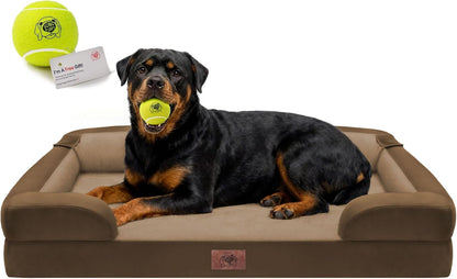 Extra Large Dog Bed, Orthopedic XL Washable Memory Foam Bed for Big Dogs Waterproof Pet Couch Sofa Bolster with Removable Cover, Non-Slip Bottom, Tennis Ball Toy, 42x30
