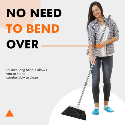 Heavy Duty Broom, 55 Inch Long Handle Outdoor Large Angle Brooms, Commercial Broom for Sweeping Indoor, for Home Garage Kitchen Office Courtyard Lobby Patio Lawn Concrete