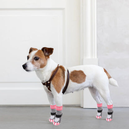 PUPTECK Anti-Slip Dog Socks with Double Sides Grips for Small Medium Large Dogs Hardwood Floors Prevents Licking, Dog Shoes for Hot Pavement Traction Control Paw Protector for Senior Dogs, Grey L