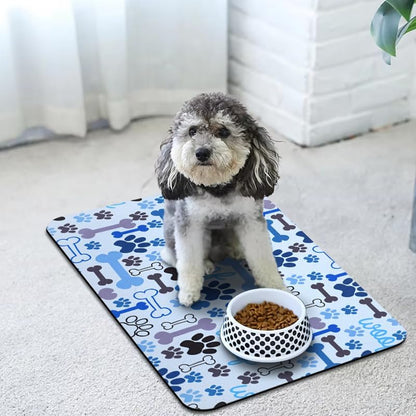 Dog Food Mats for Floors Waterproof, Pet Water Bowl Mats Pet Feeding Absorbent Placemats Plaid 12 * 20 inch