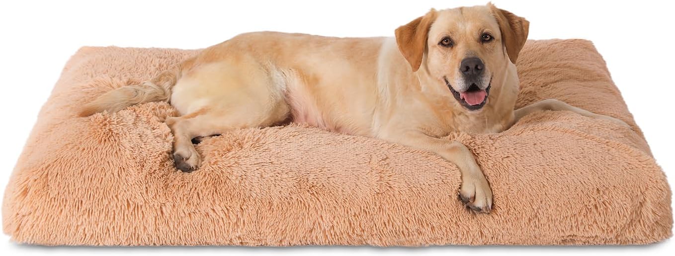 Bedfolks Waterproof Dog Crate Bed, Plush With Removable Washable Cover, Faux Fur Crate Pad for Medium Dogs, Fluffy Kennel 29"x21", Dark Grey